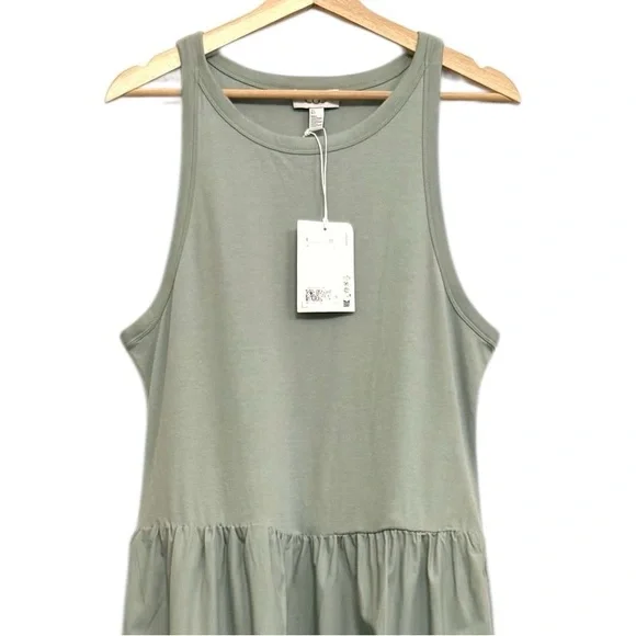 NWT COS Contrast Panel Cotton Sleeveless Sage Green Maxi Dress Size L - Picture 8 of 16
